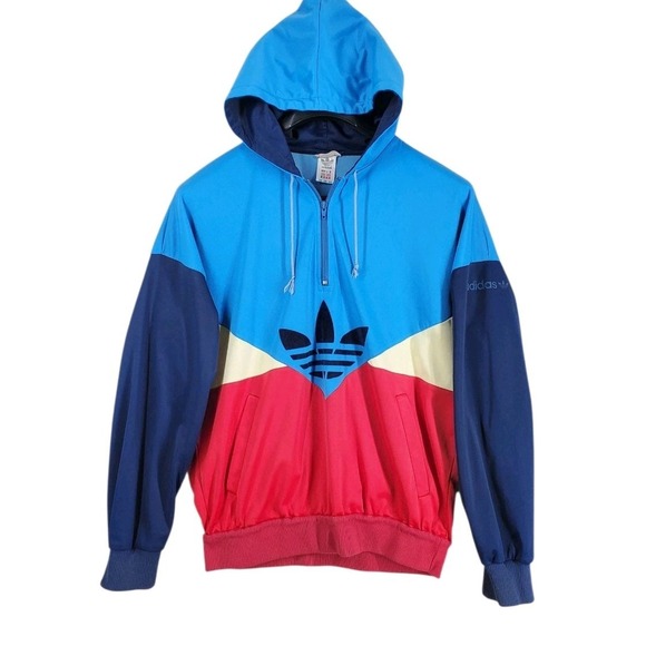 Vtg 80s Adidas Colorado Hoodie Track Jacket Men L Blue Red Colorblock W Germany - Picture 1 of 10